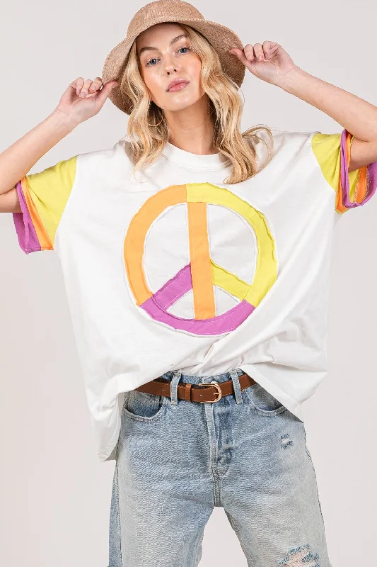 Color Block Peace Applique T-Shirt