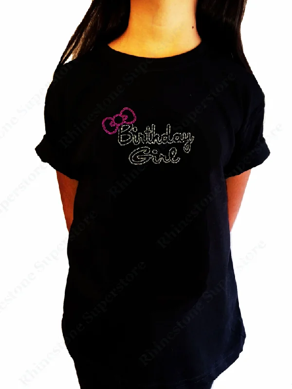 Girls Rhinestone T-Shirt " Birthday Girl with Pink Bow " Size 3 to 14 Available