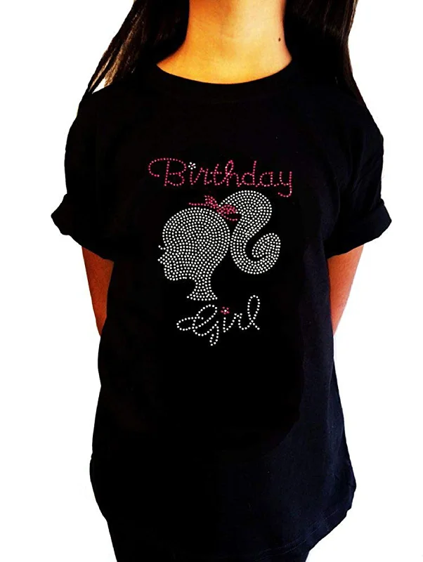 Girls Rhinestone T-Shirt " Birthday Girl with Silhouette " Size 3 to 14 Available