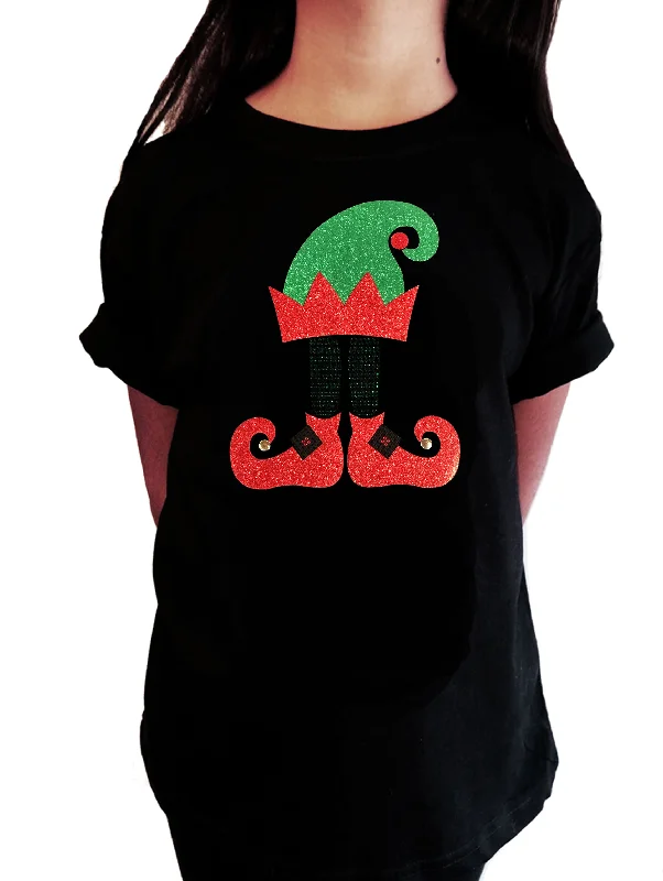 Girls Rhinestone T-Shirt " Christmas Elf Hat and Shoes in Glitters " Kids Size 3 to 14 Available