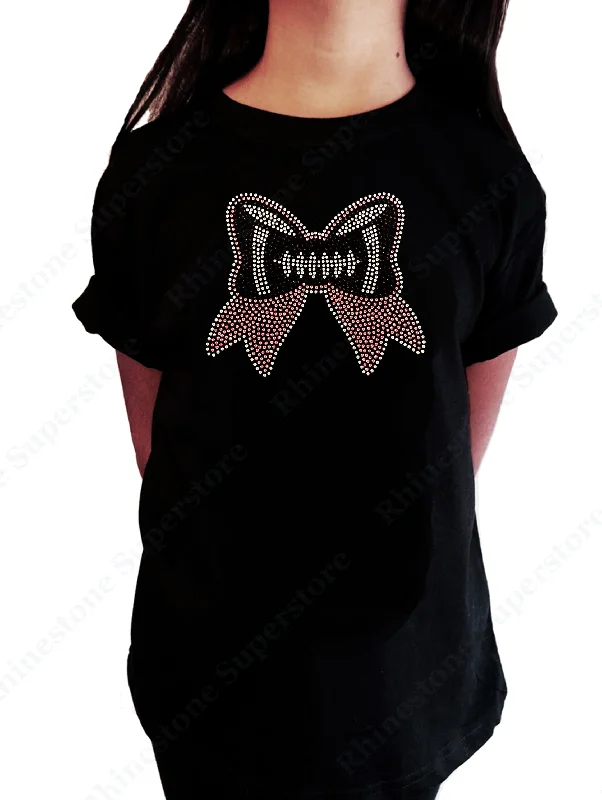 Girls Rhinestone T-Shirt " Football Pink Ribbon " Kids Size 3 to 14 Available