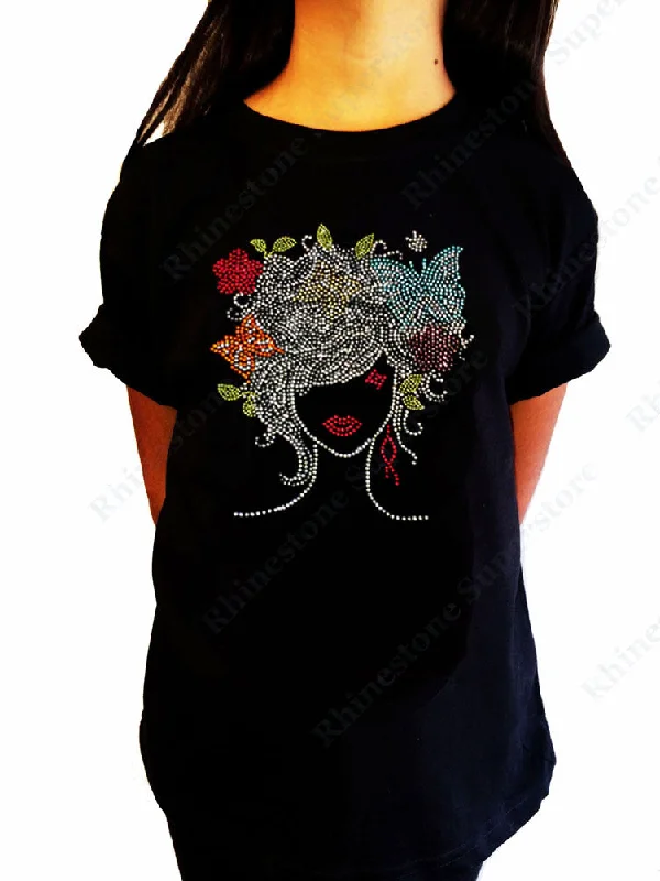 Girls Rhinestone T-Shirt " Girl with Colorful Butterflies " Kids Size 3 to 14 Available