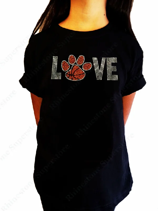 Girls Rhinestone T-Shirt " Love Basketball Paw " Size 3 to 14 Available, Sports Bling