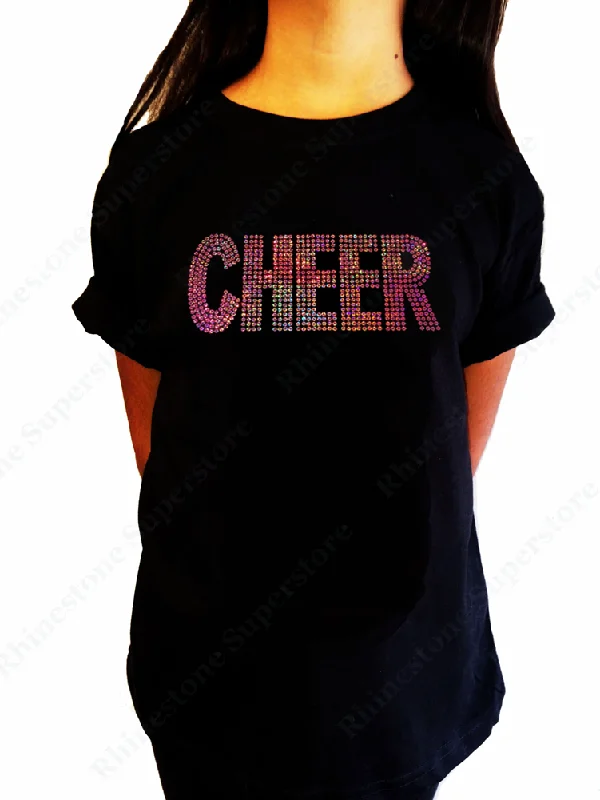 Girls Sequence T-Shirt " Pink AB Sequence Cheer " Size 3 to 14 Available