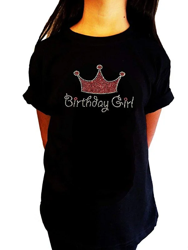 Girls Rhinestone T-Shirt " Pink Birthday Girl Crown " Size 3 to 14 Available