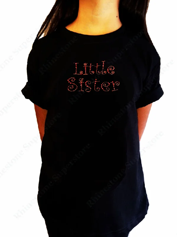 Girls Rhinestone T-Shirt " Pinkish Red Little Sister " Kids Size 3 to 14 Available