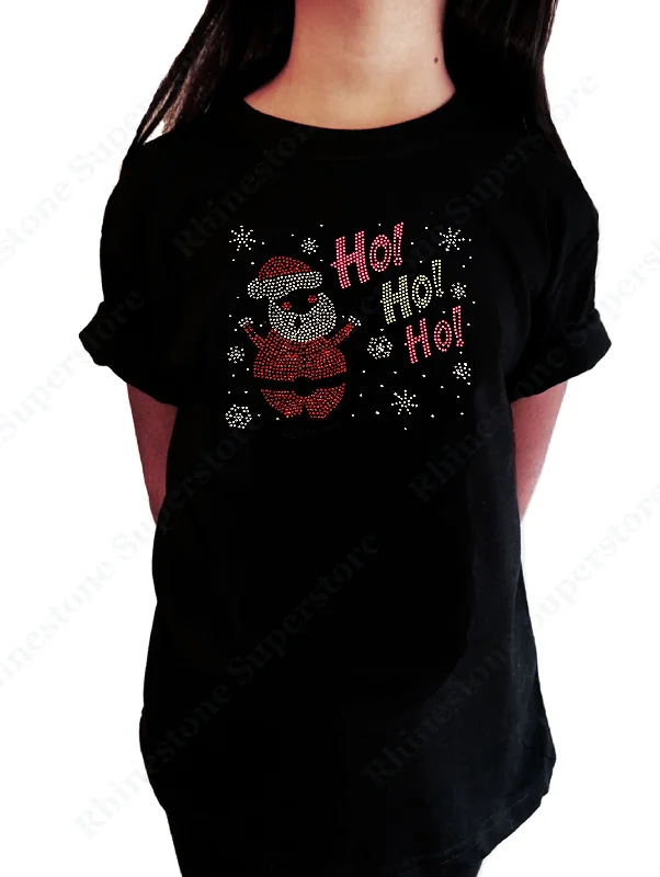 Girls Rhinestone T-Shirt " Santa with Ho Ho Ho in Rhinestones " Kids Size 3 to 14 Available