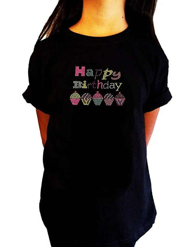 Girls Rhinestud T-Shirt " Colorful Happy Birthday " Size 3 to 14 Available, Neon