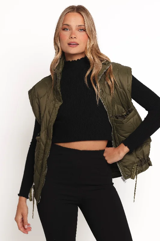 Haven Zip Front Puff Vest - Olive