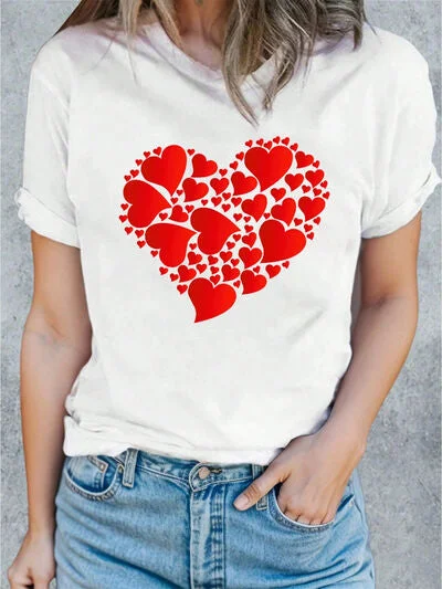 Heart Round Neck Short Sleeve T-Shirt