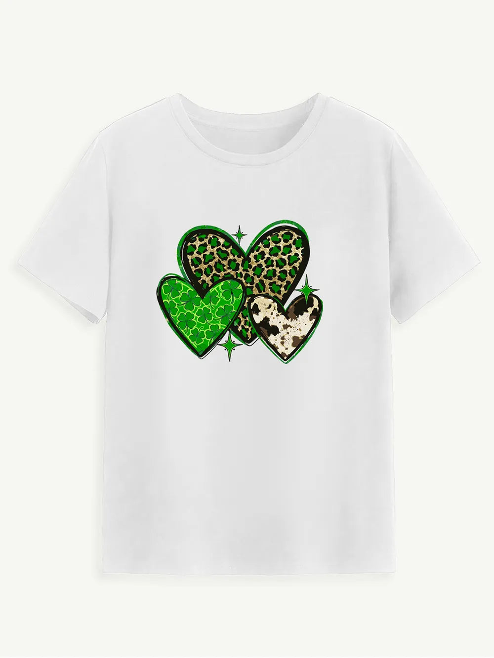 Heart Round Neck Short Sleeve T-Shirt