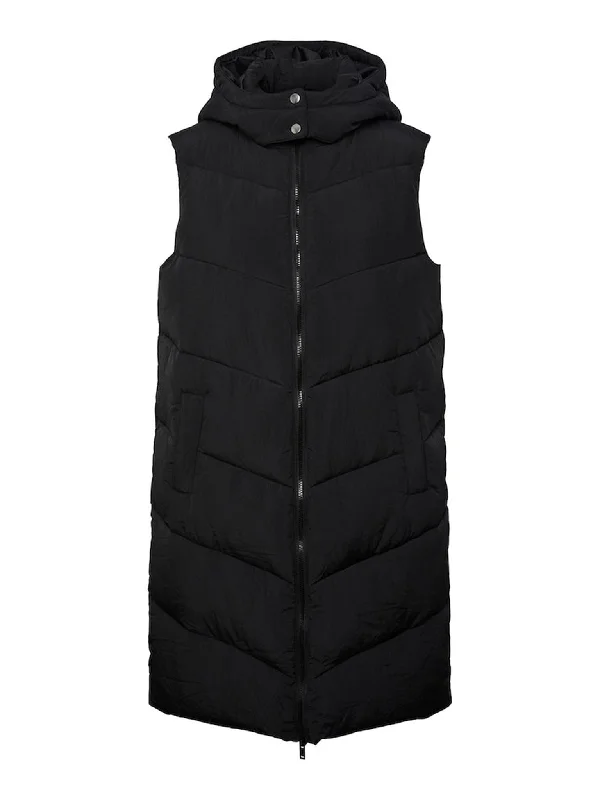 Jamilla Long Puffer Vest - Black