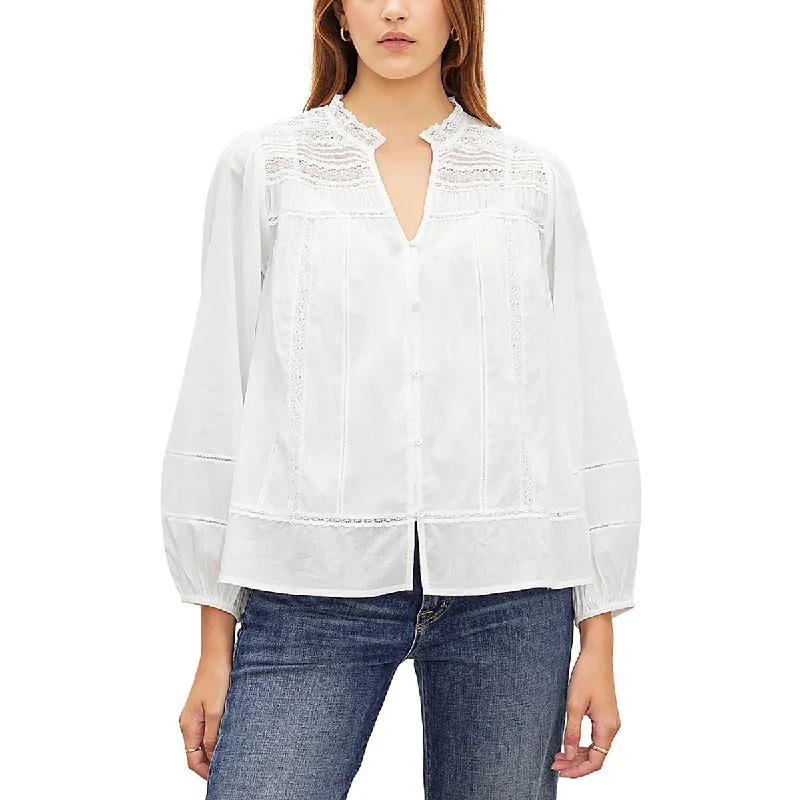 VELVET BY GRAHAM & SPENCER Womens Liam Lace-Trim Long Sleeve Button-Down Top