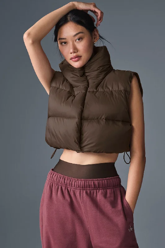 Extreme Cropped Gold Rush Puffer Vest - Espresso