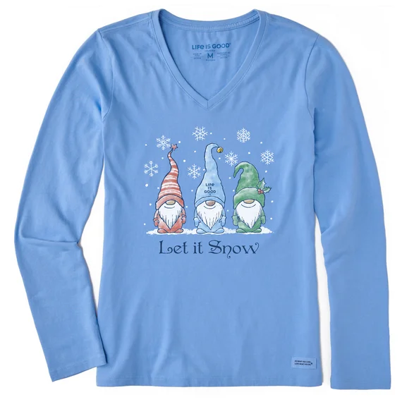 Women's Let it Snow Gnomes Long Sleeve Crusher Vee