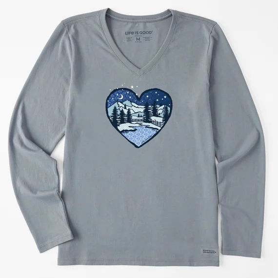 Women's Macro Winter Heart Long Sleeve Crusher Vee