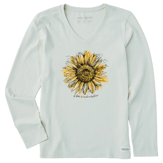 Women's Scribbled Sunflower Long Sleeve Crusher Vee