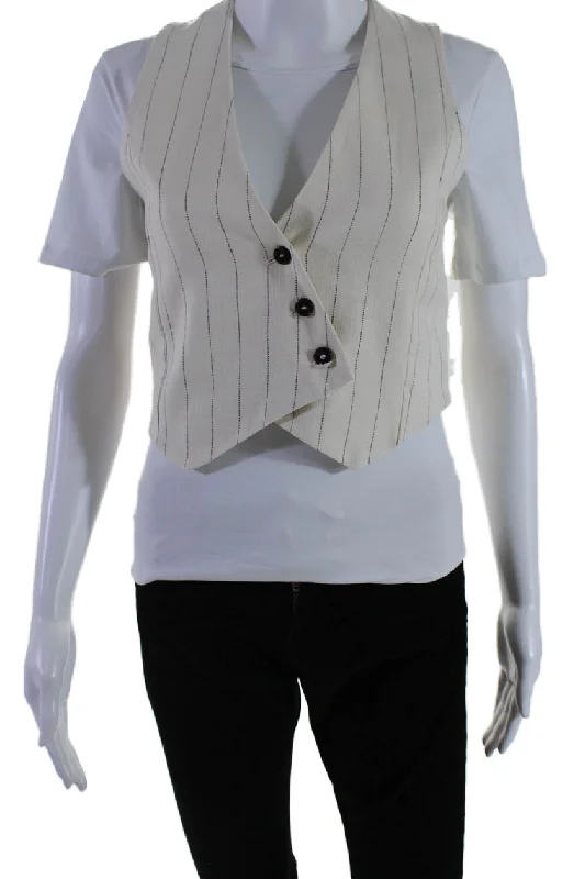 Ba&Sh Womens White Striped V-Neck Button Front Sleeveless Erita Vest