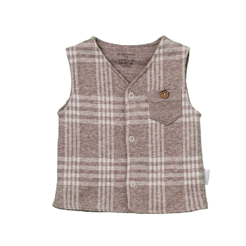 Beige Plaid Pocket Vest