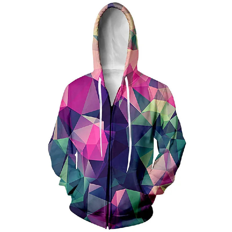 Geometric Diamond Zip Up HoodieEmbroidered Sweatshirts