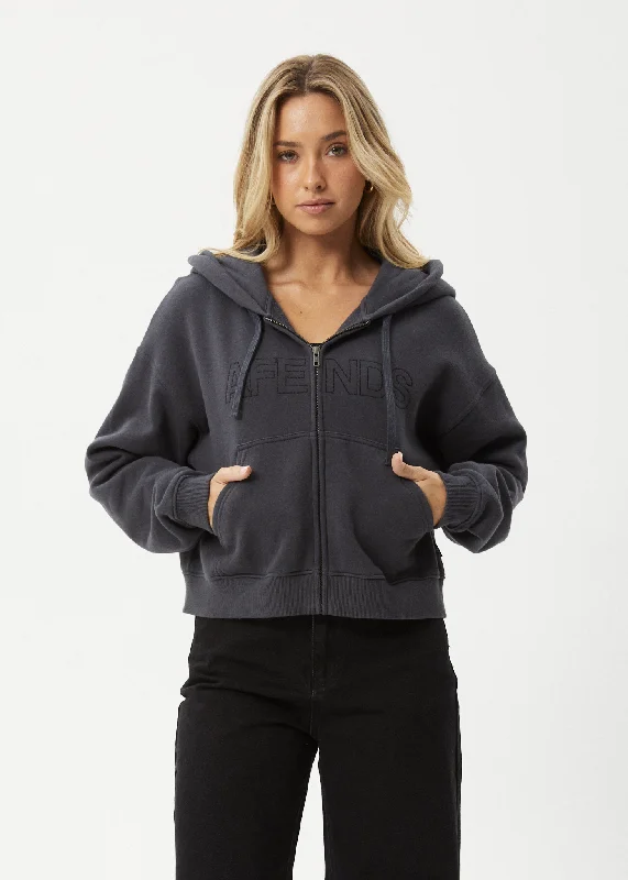 AFENDS Womens Portland - Zip - Stone BlackTravel Sweatshirts