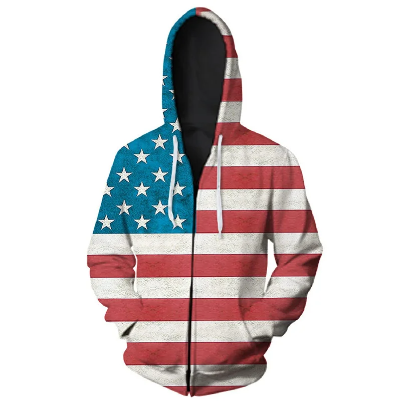 American Flag Funny Zip Up HoodieRuffled Sweatshirts