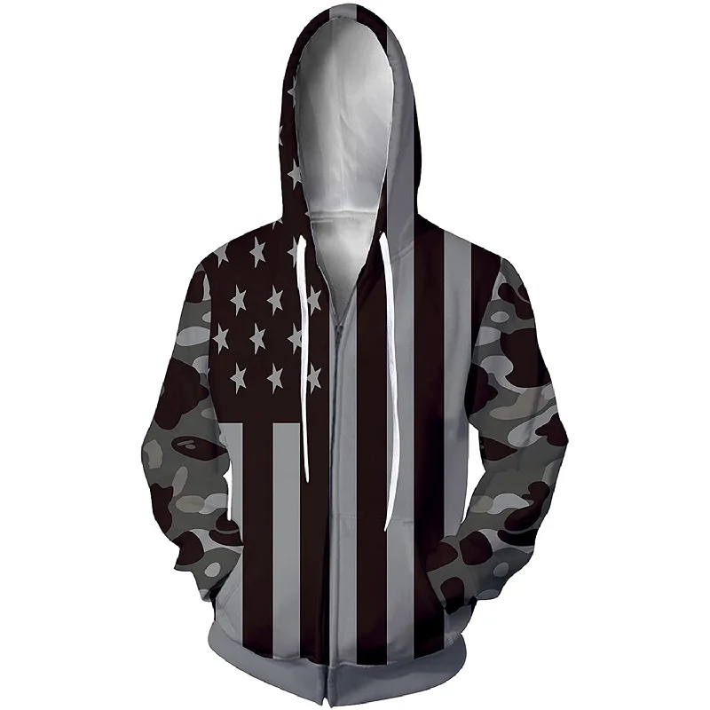 American Flag Zip Up HoodieWool Blend Sweatshirts