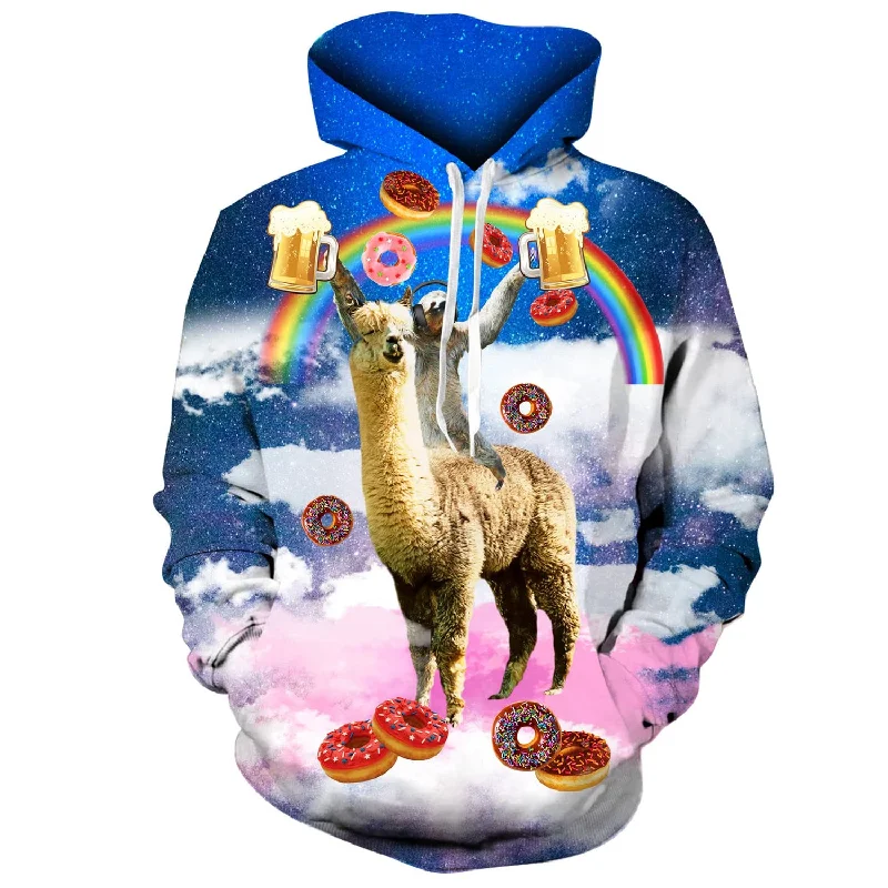 Beer Sloth Riding Llama Funny HoodieEmbellished Sweatshirts