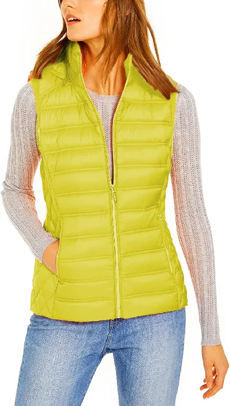 Michael Michael Kors Women's Limeade Bright Yellow Down Puffer Vest Outerwear