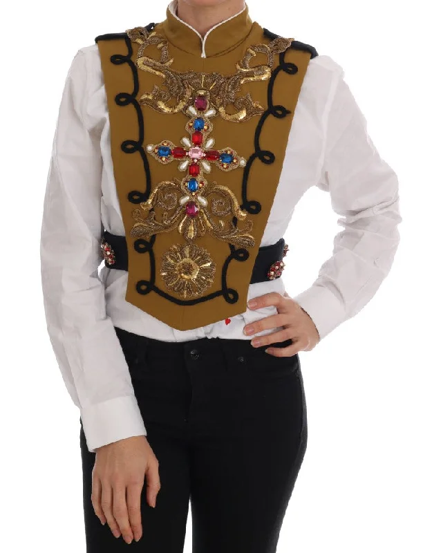 Dolce & Gabbana Runway Embellished Crystal Cross Women's Vest