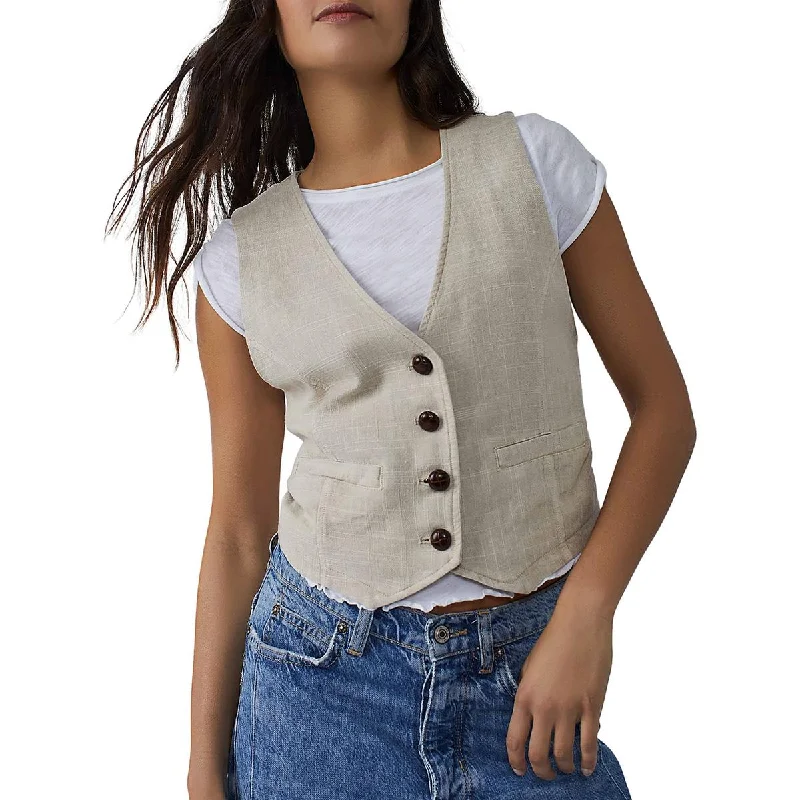 Charley Womens Linen Blend Sleeveless Casual Vest