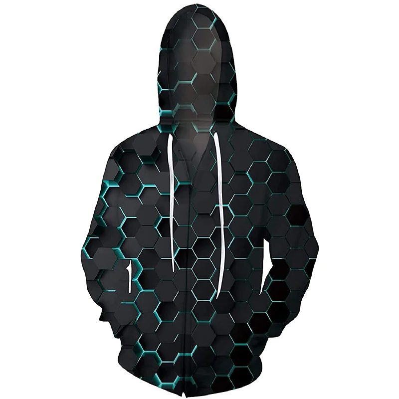 Black Honeycomb Zip Up HoodieRunning Sweatshirts