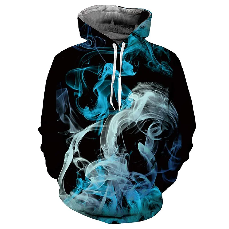 Blue and White Smoke HoodieFitted Sweatshirts