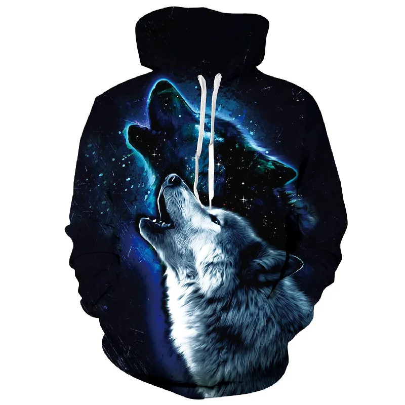 Blue Howling Wolf Funny HoodieMinimalist Sweatshirts