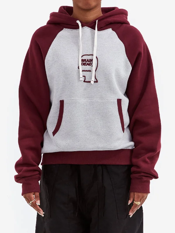 Brain Dead Fleece Logo Head Raglan Hoodie - Oatmeal / MaroonLogo Hoodies