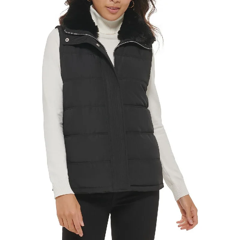 Calvin Klein Womens Quilted Faux Fur Vest