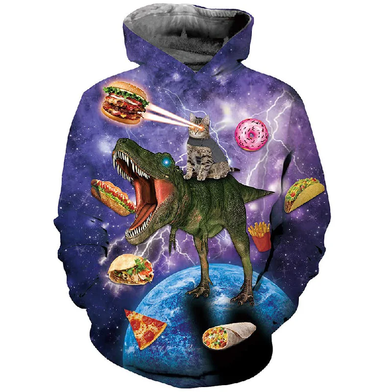 Galaxy Cat Riding Dinosaur HoodieHemp Sweatshirts