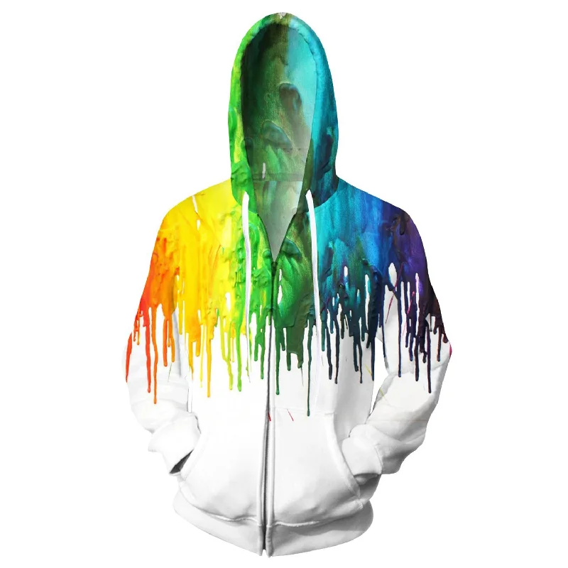 Colorful Melting White Funny Zip HoodieBamboo Fiber Sweatshirts