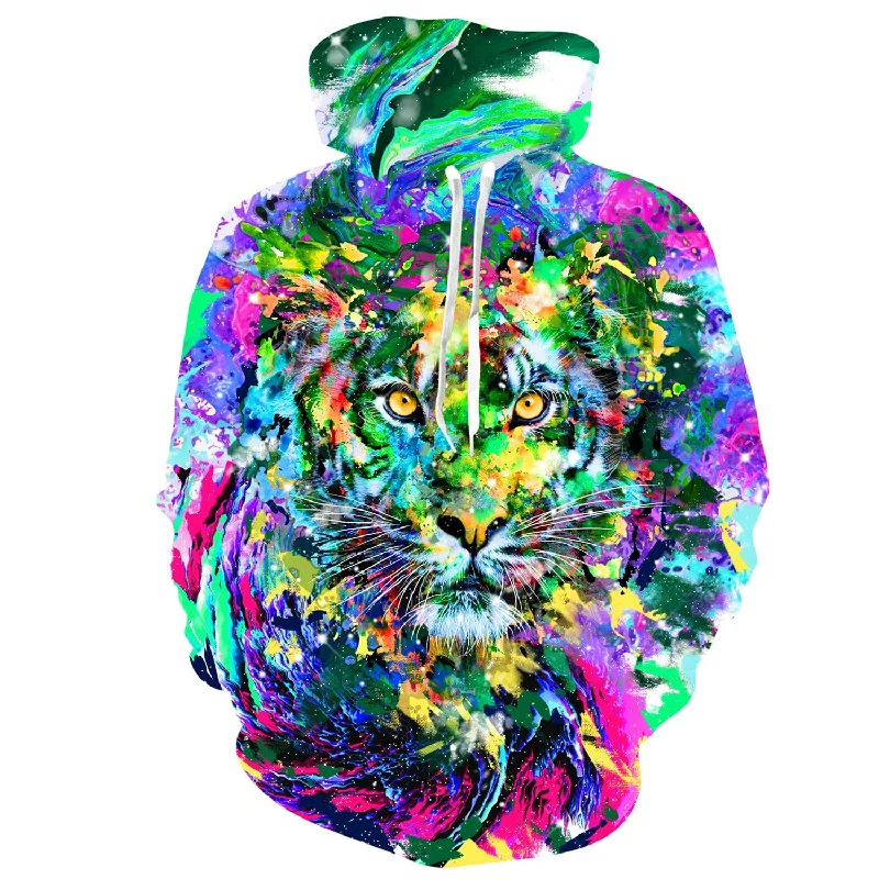 Colorful Painting Tiger Funny HoodieQuilted Sweatshirts