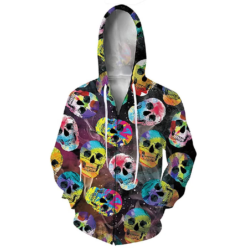 Colorful Skull Zip Up HoodieThermal Hoodies