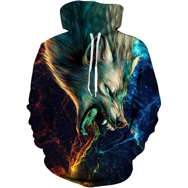 Colorful Wolf Funny HoodieLace-Up Hoodies