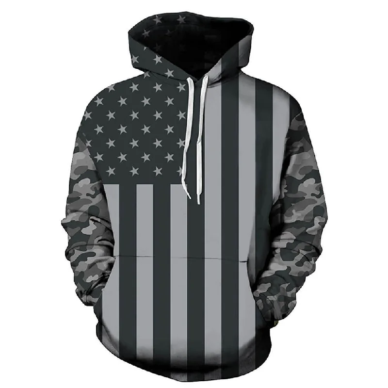 Dark Grey American Flag HoodieCultural Sweatshirts