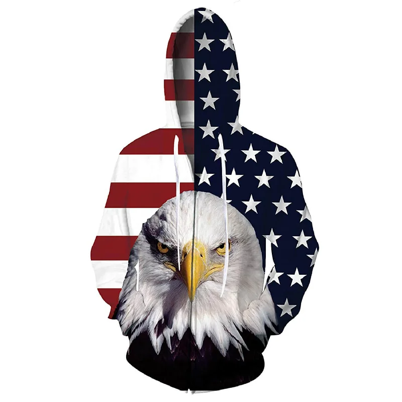 American Flag Eagle Zip Funny HoodieFrench Terry Hoodies