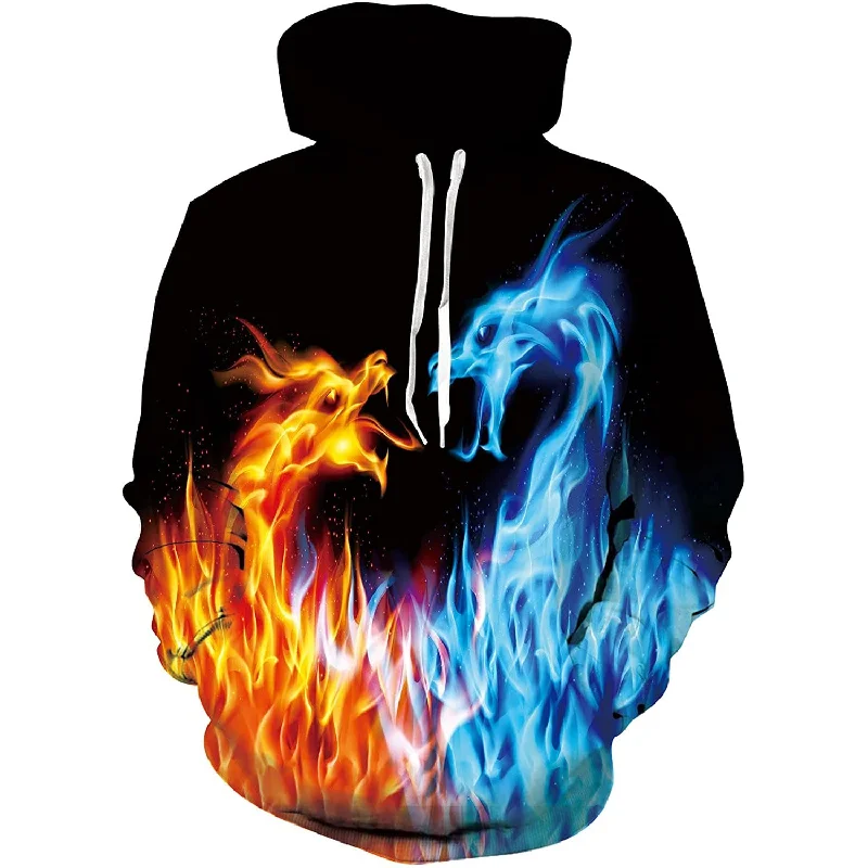 Fire & Ice Dragon Smoke Funny HoodieWorkout Sweatshirts