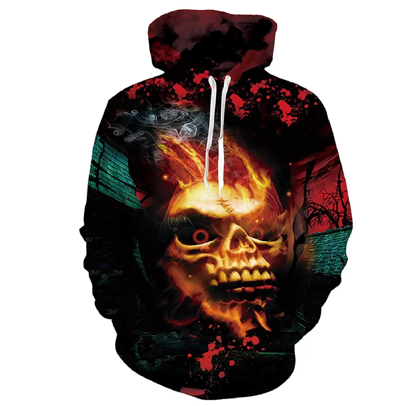 Stylish Fire Skull HoodieHemp Sweatshirts