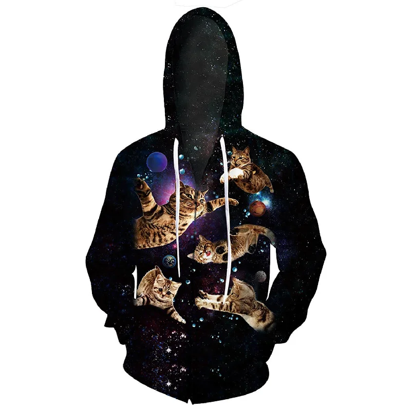 Black Space Cats Zip Up Funny HoodieReflective Hoodies