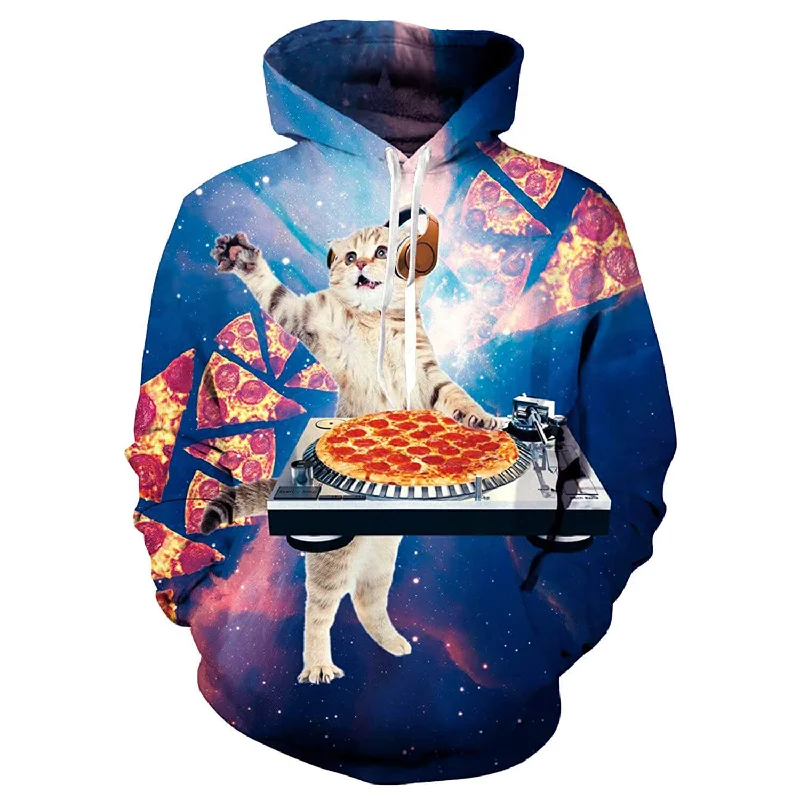 Funny Dj Pizza Cat HoodieSherpa-Lined Hoodies