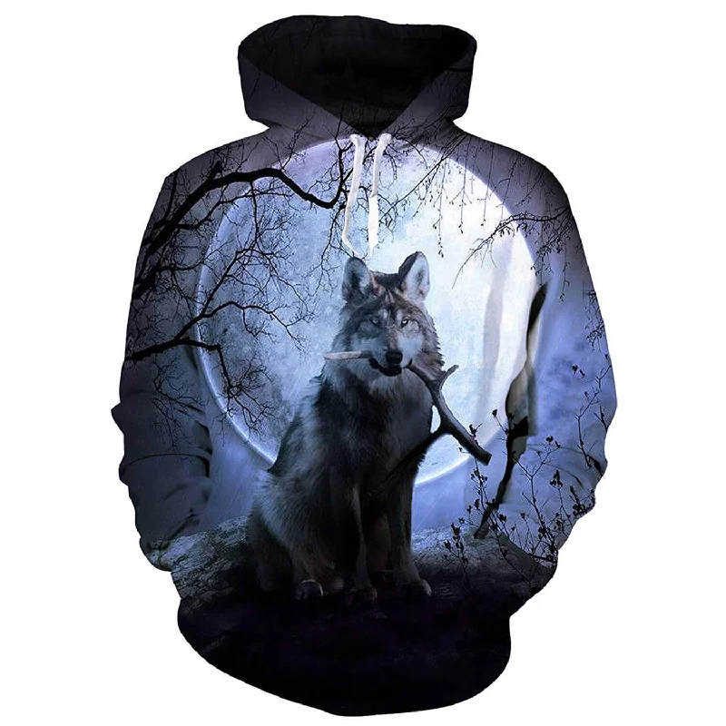 Wood Moon Wolf Funny HoodieSkateboard Sweatshirts