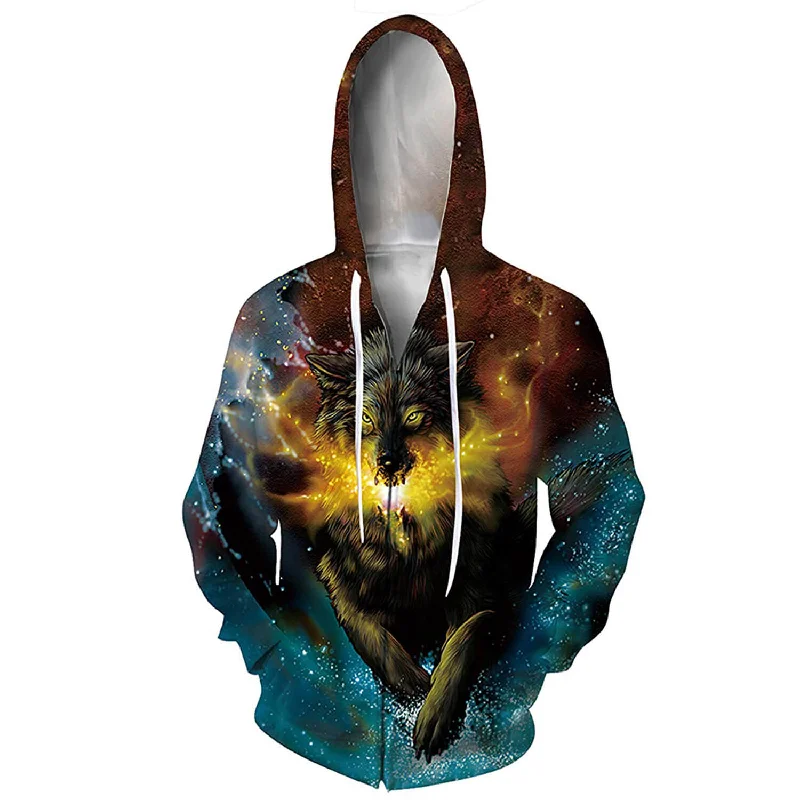 Galaxy Wolf Zip Up Funny HoodieDesigner Sweatshirts