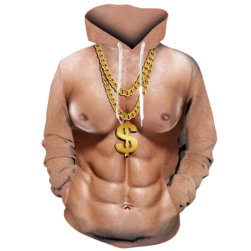 Gold Chain Muscle Ugly HoodieStriped Sweatshirts